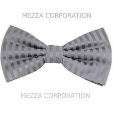 New formal men polyester pretied Bow tie wedding party stripes striped gray prom