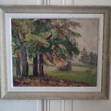 Oil On Cardboard G. Giraud (XXth) "Autumn Effects At Uriage" Dated 1955