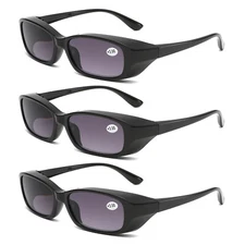 3 PK Mens Thick Frame Full Tinted Sun Readers Reading Sunglasses Safety Glasses