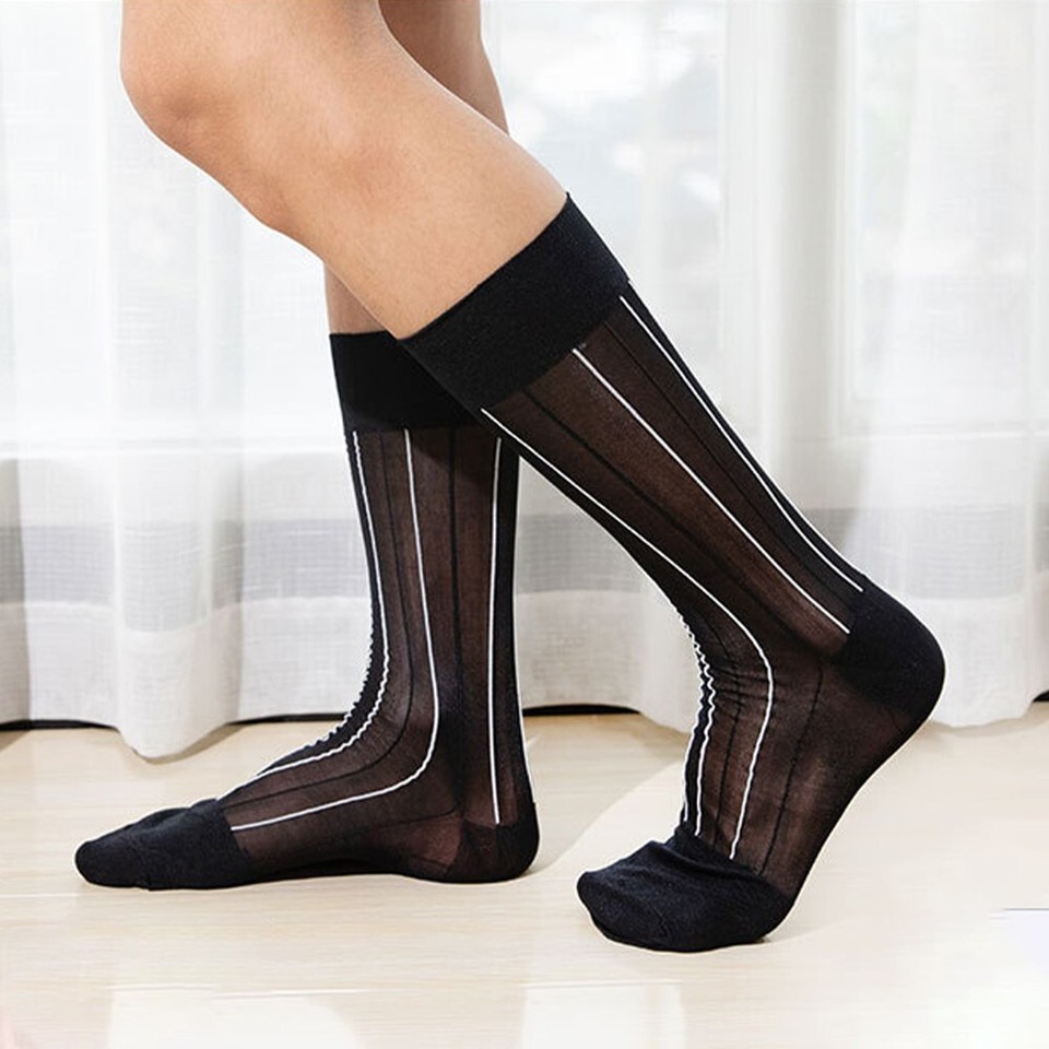 Silky Smooth Men's Knee High Dress Socks Striped Comfortable Stockings