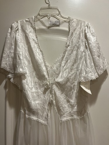 NUEVO Conjunto de Lencería Modo Val Vintage Blanco Largo Camisón y Vestido Sedoso Nailon M/L - Imagen 2 de 18