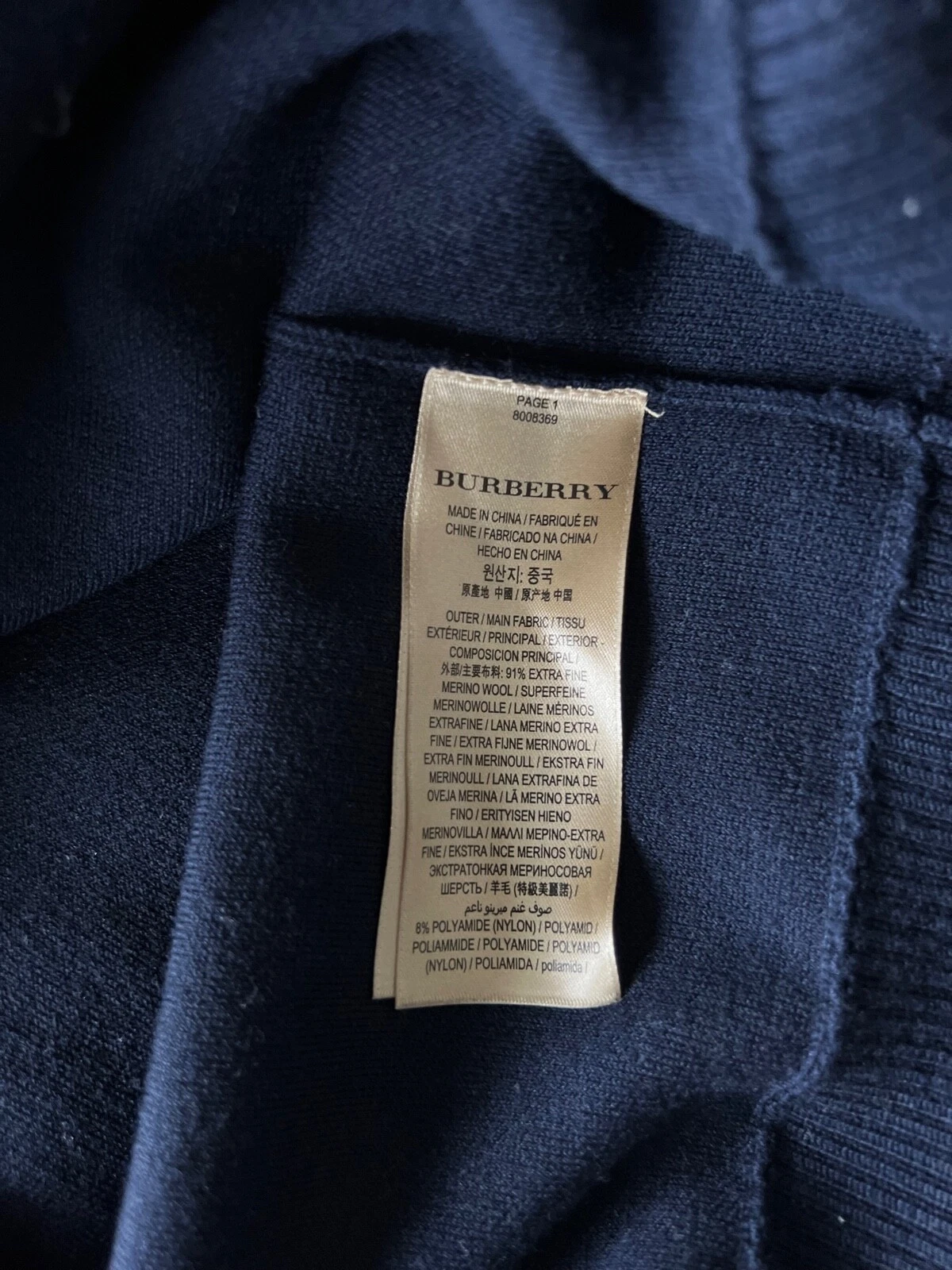 Felpa con cappuccio Burberry in lana merino colore navy taglia M