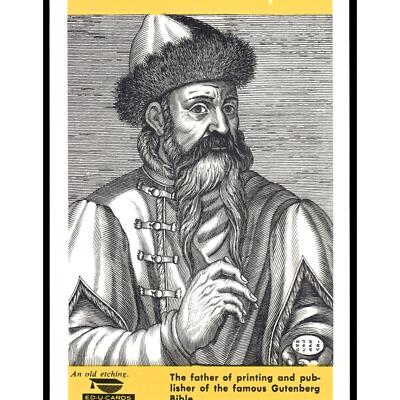 1960 Ed-U Book of Knowledge Flash Cards Johann Gutenberg #22B
