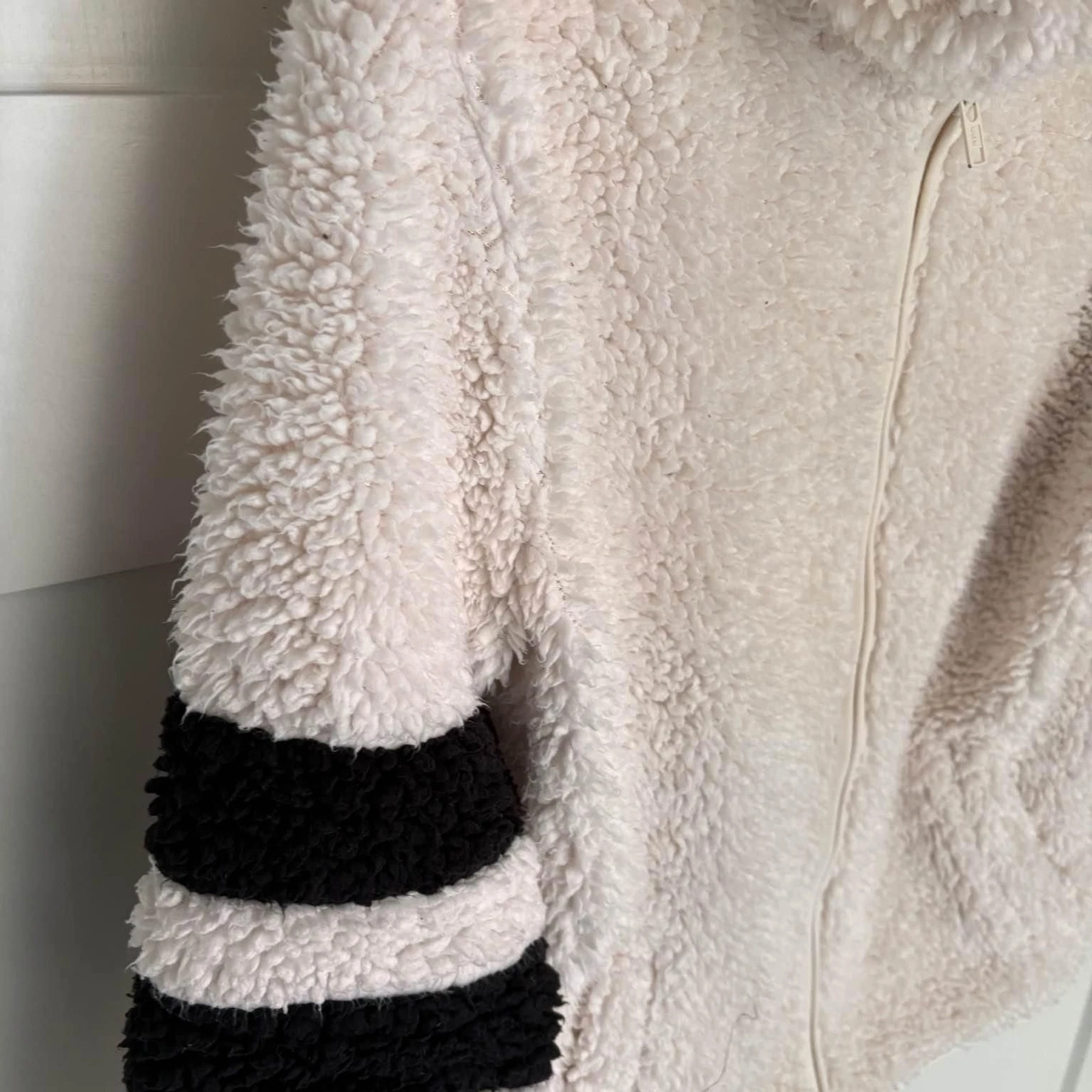 OFF WHITE Felpa donna SO morbida sherpa full zip con cappuccio righe panna marino taglia media