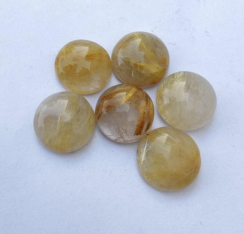 100% Natural Golden Rutile Round Cabochon Loose Gemstone, Rutilated Quartz - Image 3 of 4