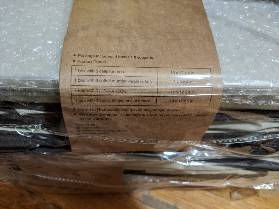 Collapsible Storage Boxes Bra Underwear Organizer Drawer Divider 4 Set - 2 Pack - Image 2 of 2