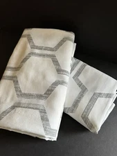 TOMMY HILFIGER GRAY & WHITE (2) UNLINED PANELS CURTAINS 50 X 84 Hexagon