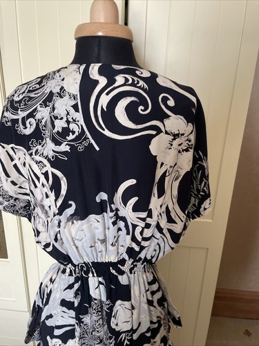 LUIBELLE Italy Ladies Navy Blue Patterned Short Sleeve Layer Midi Dress Size 10 - Picture 12 of 16