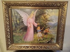 Vintage Brass Ornate Filigree Photo Frame w Guardian Angel 10 X 12 Fits 8 X 10