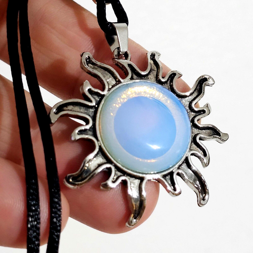 Opalite Sun Pendant Gemstone Sea Opal Crystal Healing Chakra Tie Cord Necklace - Picture 5 of 22