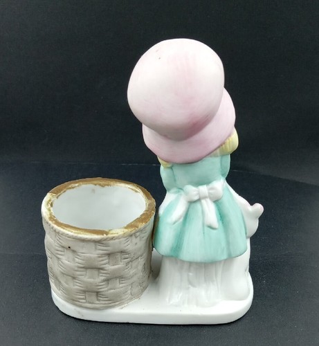 Jasco 1979 Hand Painted Porcelain Little Luvkins Girl Candle Holder Planter 4.5" - Picture 3 of 12