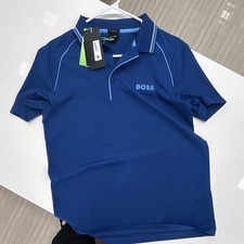 BOSS Men's Blue Slim Fit Stretch Polo Shirt M Short Sleeve Collared