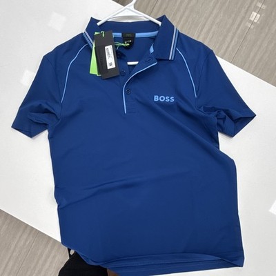 BOSS Men's Blue Slim Fit Stretch Polo Shirt M Short Sleeve Collared