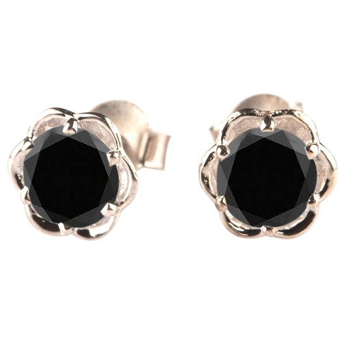 Borchie donna taglio tondo 100% diamante nero naturale 4,00 ct in argento sterling 925 - Foto 4 di 14
