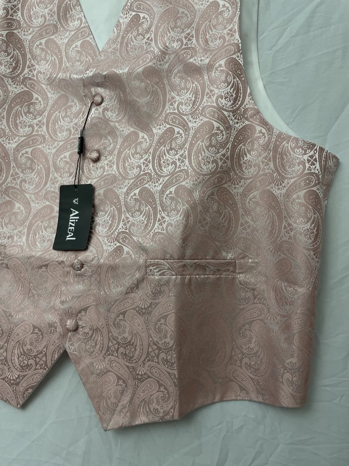 NWT Alizeal Men's Vest Button Paisley Floral Pink White Size 3XL - Image 3 of 4