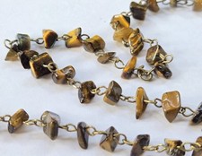 Tiger's Eye Chip Beaded Chain Necklace Over the Head 28"