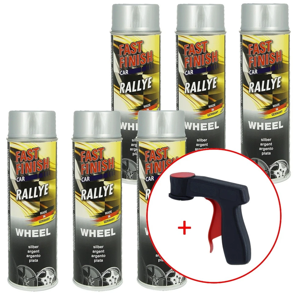 6x 500ml Felgenlack Lack silber Fast Finish Rallye + 1x Handgriff Spraydose - Bild 1 von 1