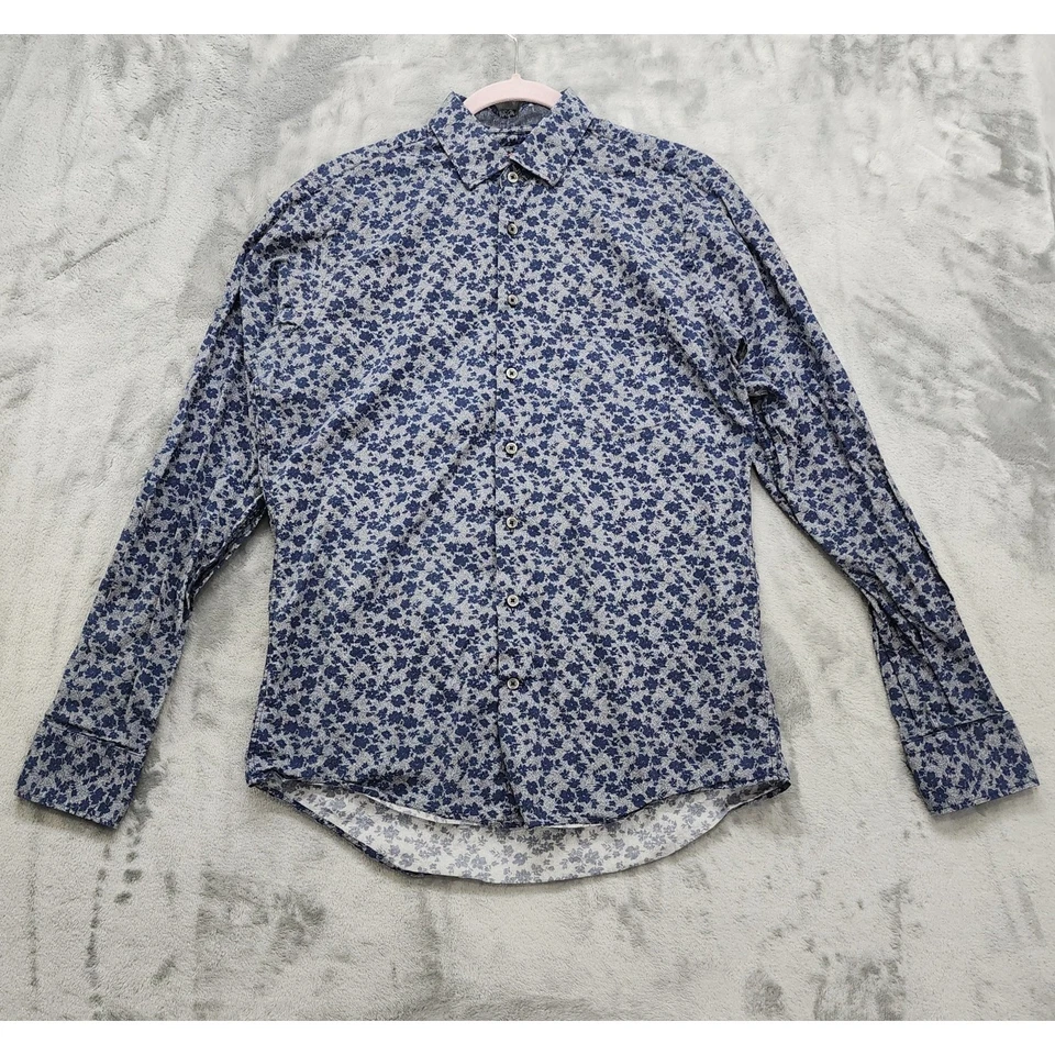 Georg Roth Shirt Mens M Blue Floral Dot Flip Cuff Long Sleeve Button Down Office - Image 3 of 4