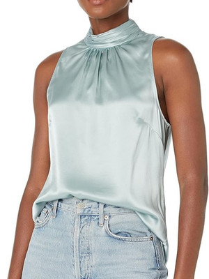 NWT- Cinq à Sept 'Jaylee' Open-Back Sleeveless Silk Top, Cloud Blue - Size Large