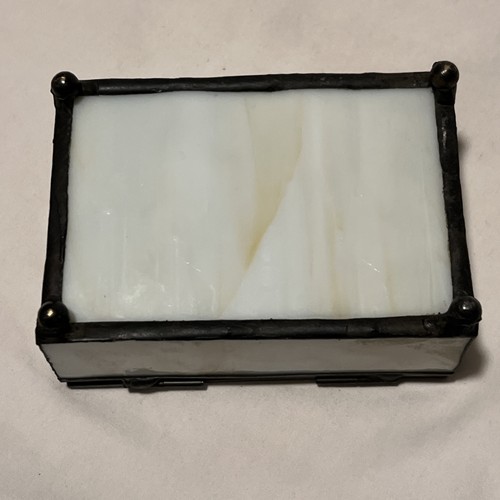 Lead Stained Art Glass Trinket Box Pink Flower Keepsake Jewelry Decor 4" Wide - Picture 13 of 13