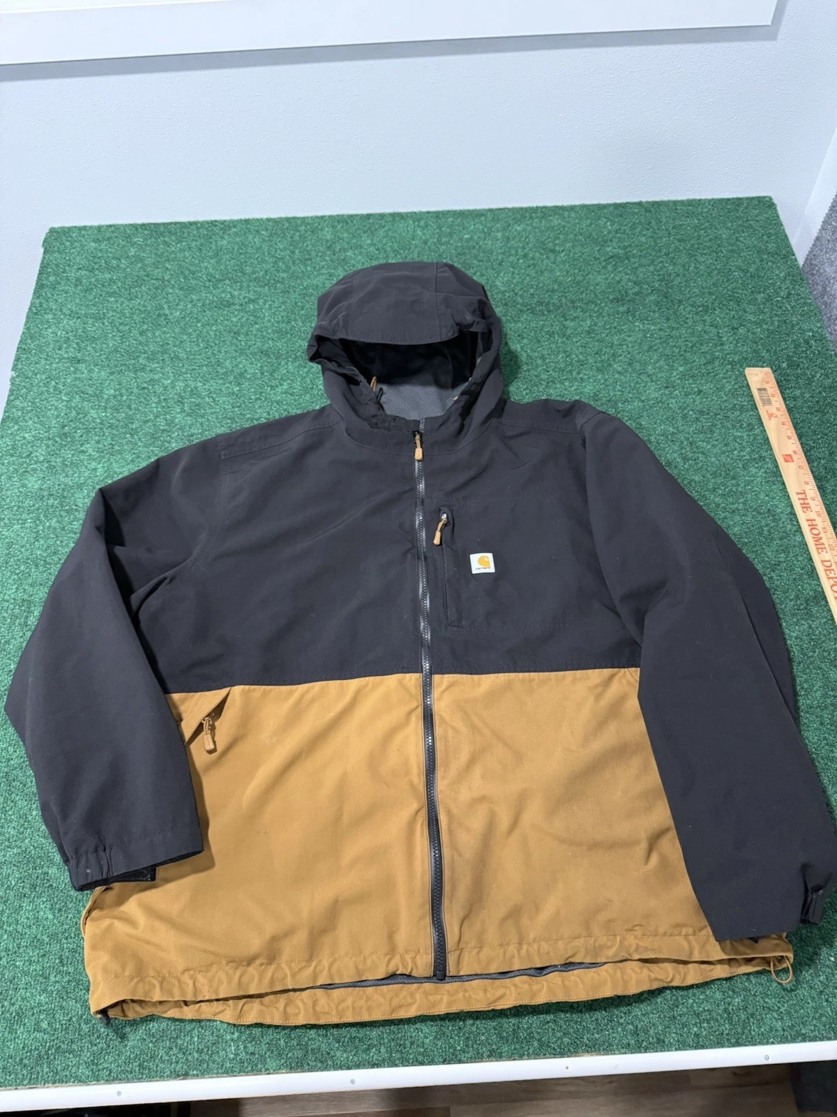 Carhartt Jacket Mens 2XL Black Brown Storm Defender Hooded Lined Waterproof Rain
