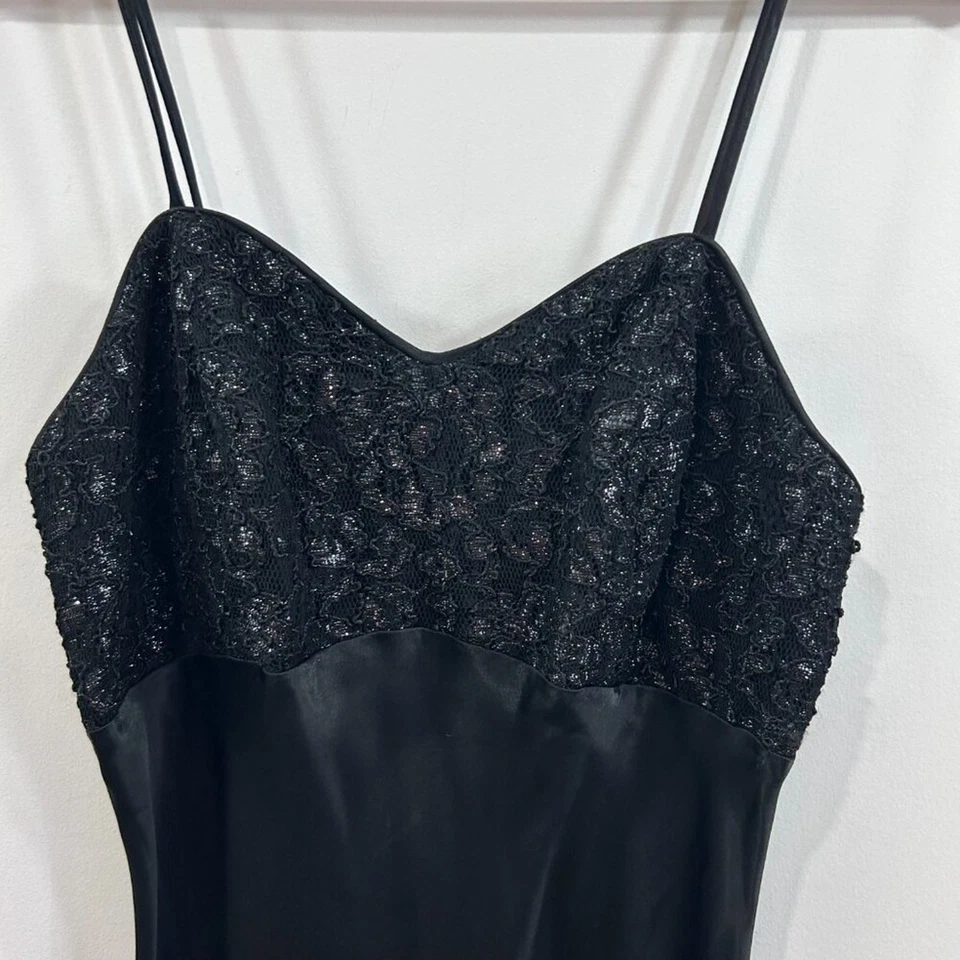 Vintage Y2K 2000s Betsy & Adam Black Minimalist Neutral Satin Maxi Dress 6 - Image 4 of 4