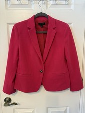 Size 8 Ann Taylor Textured Blazer Hot Pink Single Button Notched Lapel Lined