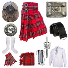 Men's Scottish Antique 11 Pcs Tartan kilt Set Weeding kilt Outfit in 50 Tartans