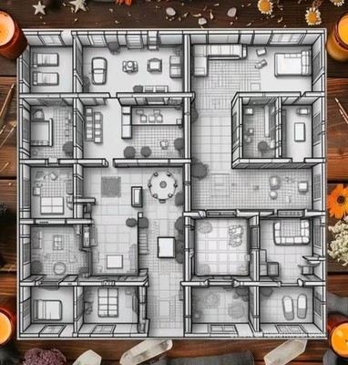 D&D Retro Tavern Battle Map Cloth RPG Dungeon Floor Plan Table Mat 75x75cm