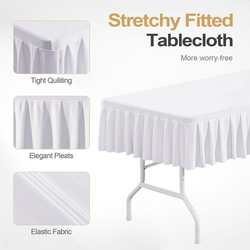Rectangle Tablecloth Fitted Cover White Spandex For 6 Foot 6ft Stretch Wedding - Picture 8 of 9