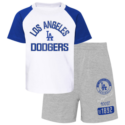 Toddler White/Heather Gray Los Angeles Dodgers Two-Piece Groundout Baller Raglan