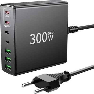 USB C Charger 300 W: 7-Port USB Fast Charger Multiple with 4 USB-C and 3 USB-A,