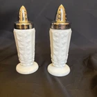 WESTMORELAND MILK GLASS PANELED GRAPELEAF 4 3/4" SALT AND PEPPER SHAKERS VTG