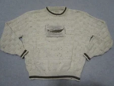 St. John's Bay Sweater Mens Large Ivory Boat Fisherman Outdoor Crewneck 90s