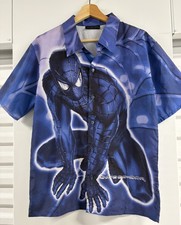 VINTAGE 2002 SPIDER-MAN GREEN GOBLIN AOP FRONT BACK BUTTON UP 2000s MOVIE SZ L