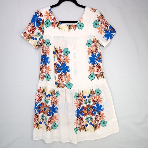 Ella Moss Floral Silk Babydoll Mini Dress Size Medium Sheer Flowy