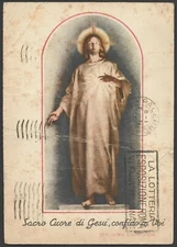 Postcard Sacred Heart of Jesus I Trust in You with Stamp Exhibition Rome Palermo
