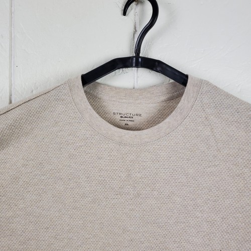 Structure Shirt Mens Extra Large Beige Crew Neck Long Sleeve Slim Fit Thermal - Picture 2 of 14