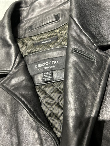 Men's Soft Lambskin Black Real Leather Coat Claiborne Outerwear Jacket size XL - Picture 10 of 18