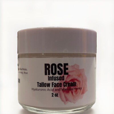 Whipped 100% Grass Fed Rose-Hibiscus Infused Tallow Face Cream W/Hyaluronic Acid