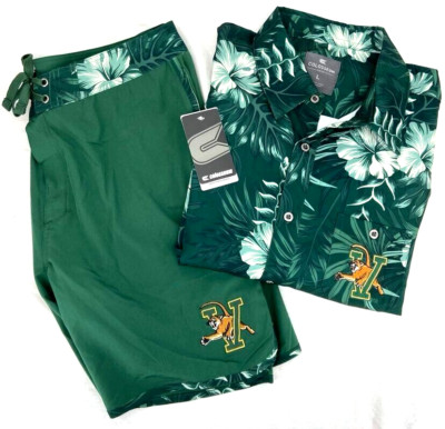 UVM Vermont Catamounts Colosseum Outfit Set Button Up Trunks Swim Shorts Men's L