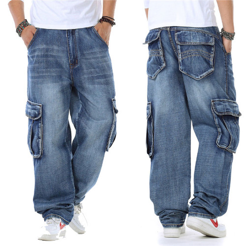 Biker Jeans Baggy Loose Blue Jeans With Side Pockets