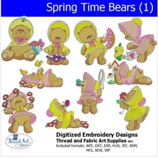 Embroidery Design Set- Spring Time Bears(1) - 10 Designs - 8 Formats - USB Stick