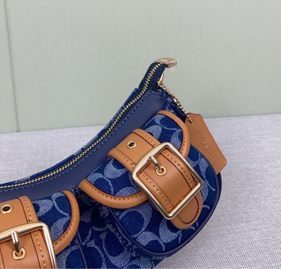 COACH Ashton Baguette Bag In Signature Canvas Denim/Brown CY700