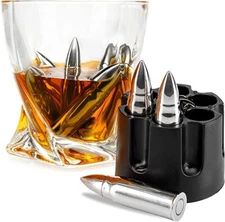 6 XL Stainless Steel Whiskey Bullets Drink Cooler in Realistic Revolver Base