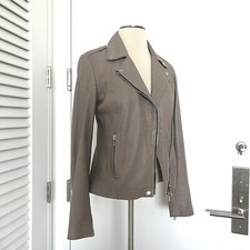 Set Urban Deluxe (german Brand) Genuine Leather Jacket Biker Style Taupe, Size 2