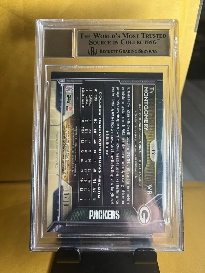 Topps 2015 cromo oro refractor automático Ty Montgomery #119 10/10 BGS 9,5/auto 10. Foto 3 de 4