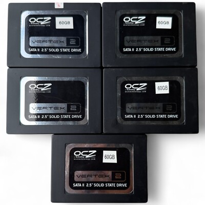 LOT of 5 - OCZ Tech  Vertex 2 OCZSSD2-2VTXE60G 60 GB SATA II 2.5 in SSD