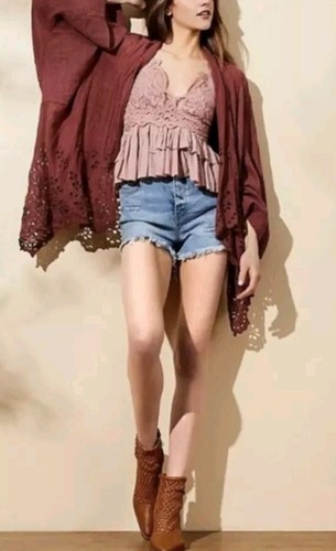 FREE PEOPLE Amaira Kimono Cardigan Pullover M/L Mauve Floral NWT $128. C7 - Picture 5 of 8