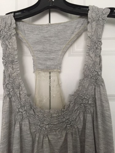 POLECI Gray METALLIC Racerback Sleeveless Scoop FLOWER SHEER LACE Tank Top Sz XS - Bild 2 von 5